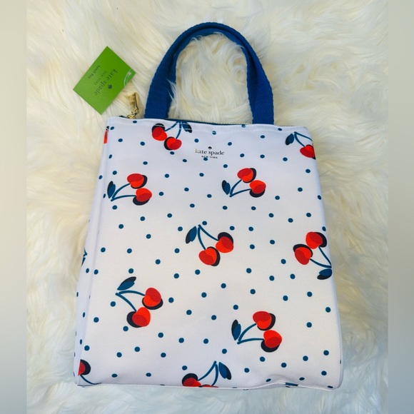 Kate Spade Blue and White Polka Dot Cherry Lunch Bag - Picture 5 of 8